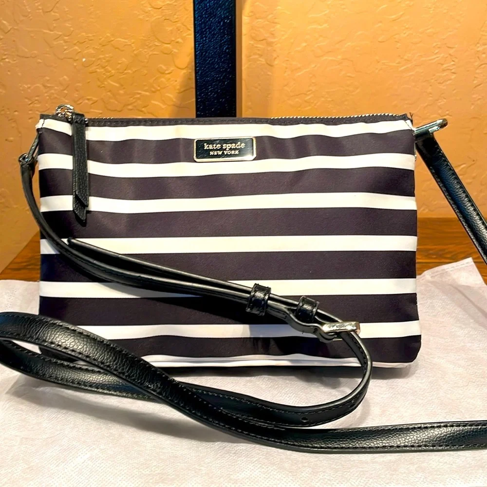 Kate Spade NY Dawn Sailing Black & White Striped Triple Crossbody Bag